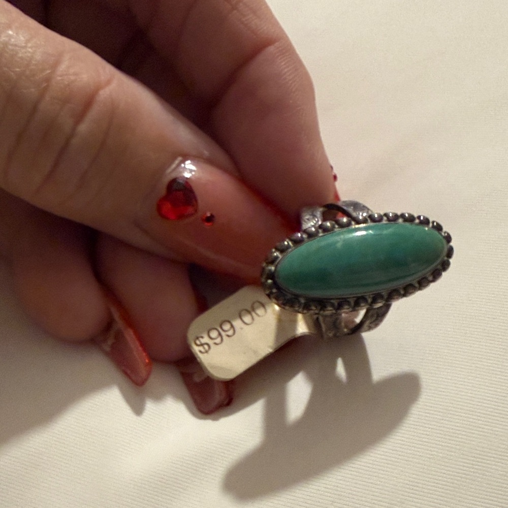 Silver and Green Stone Ring